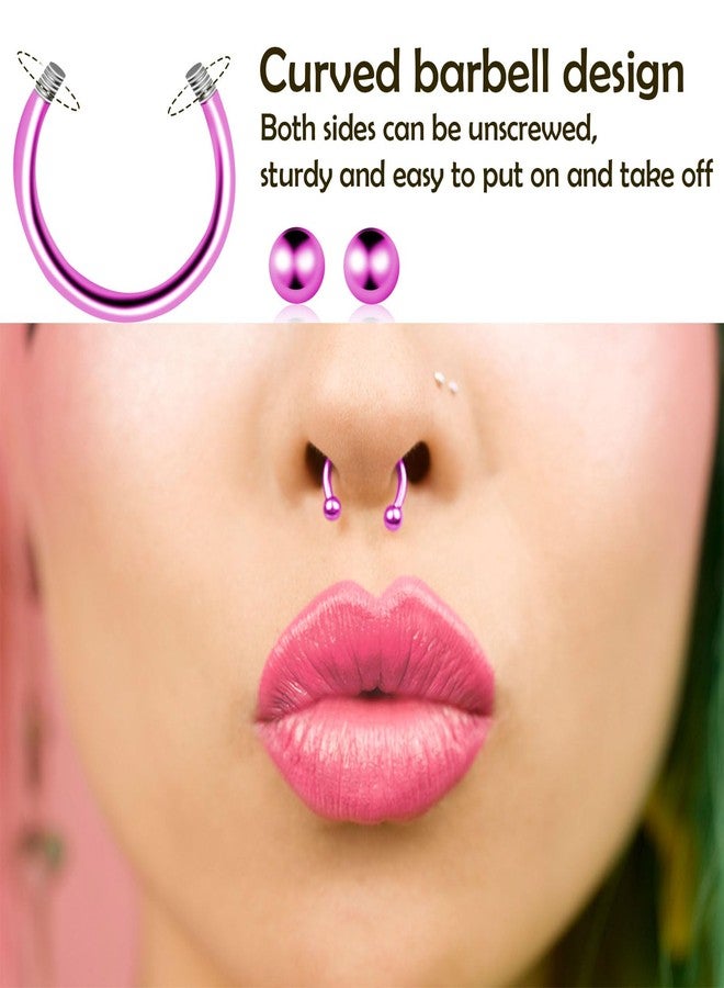 BLISI 8PCS Titanium Pink Septum Rings 16g Septum Jewelry 6mm/8mm/10mm/12mm Smiley Piercing Jewelry Horseshoe Earrings Septum Nose Rings - Image 3